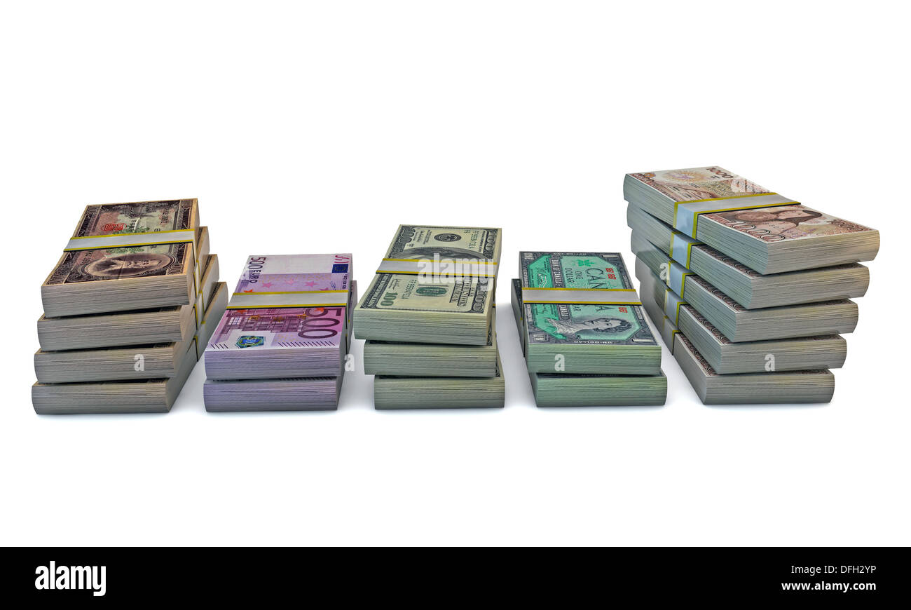 Note di denaro isolato su sfondo bianco Foto Stock