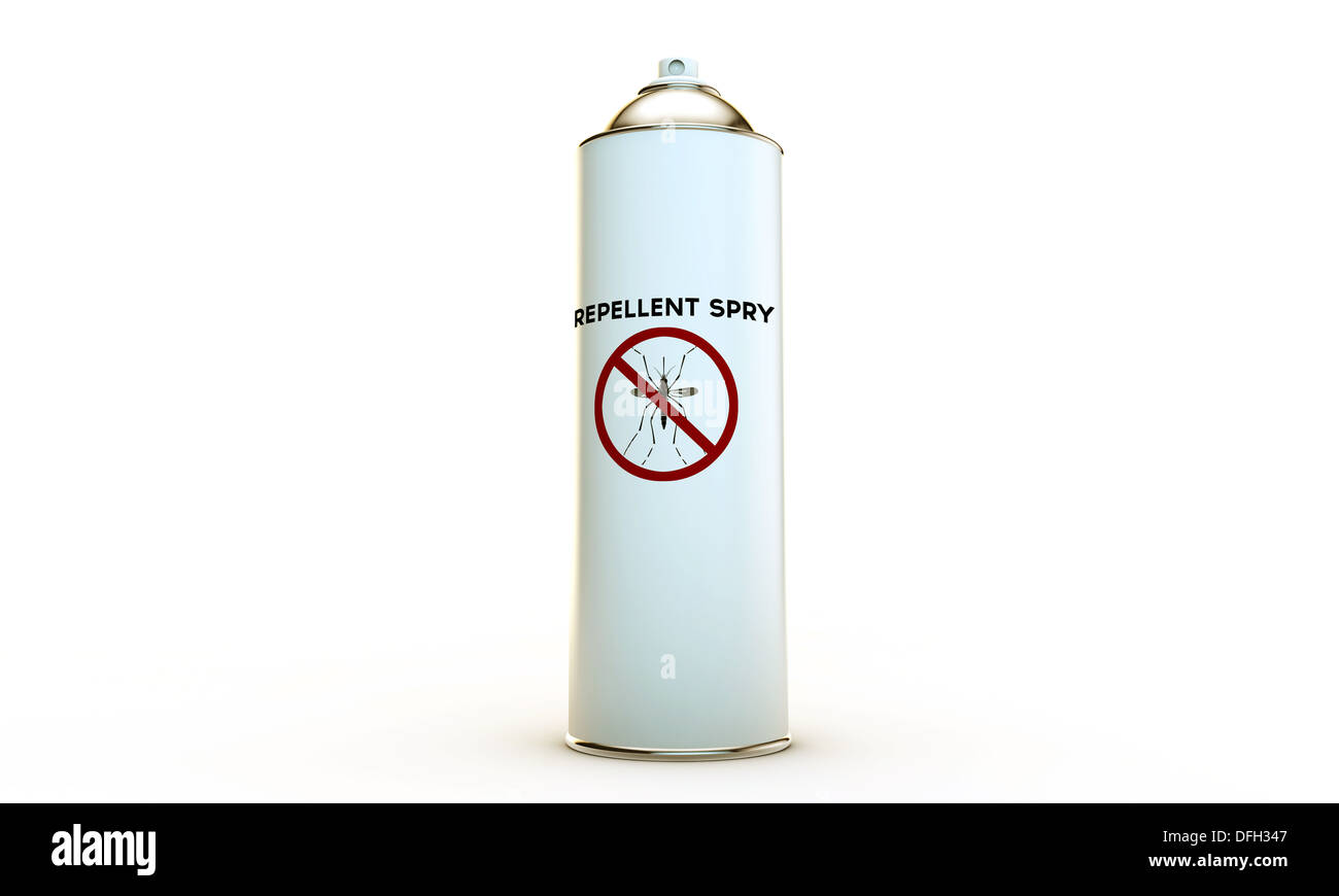 Spray repellente per zanzare isolati su sfondo bianco Foto Stock