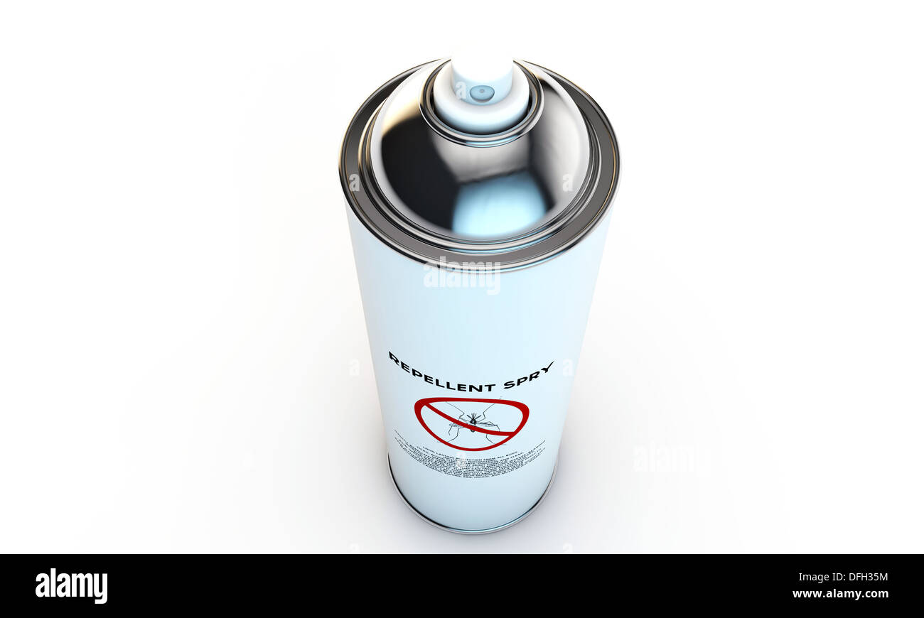 Spray repellente per zanzare isolati su sfondo bianco Foto Stock