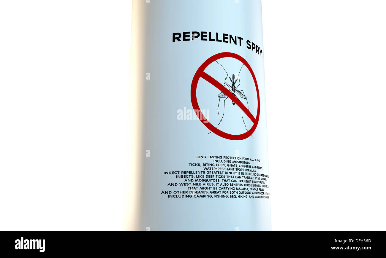 Spray repellente per zanzare isolati su sfondo bianco Foto Stock