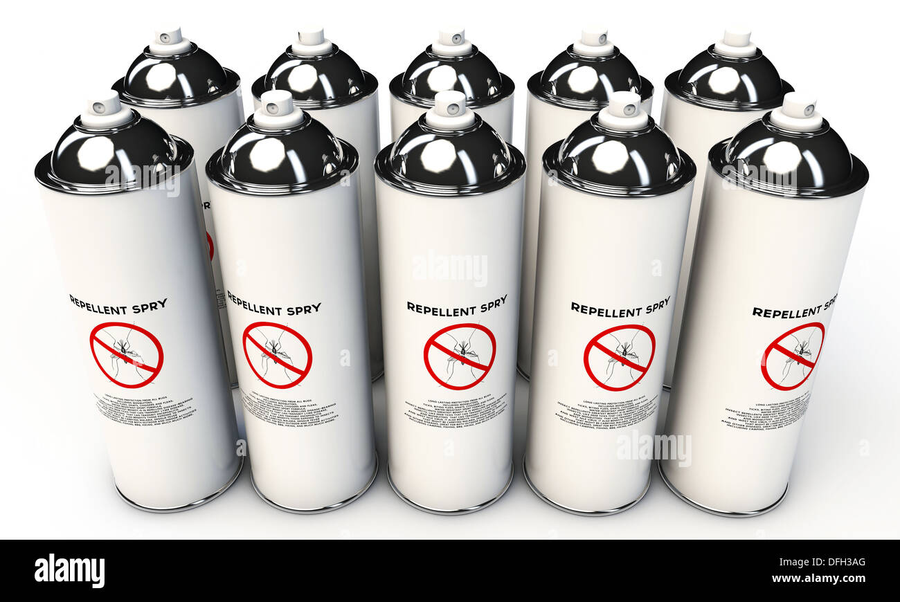 Spray repellente per zanzare isolati su sfondo bianco Foto Stock