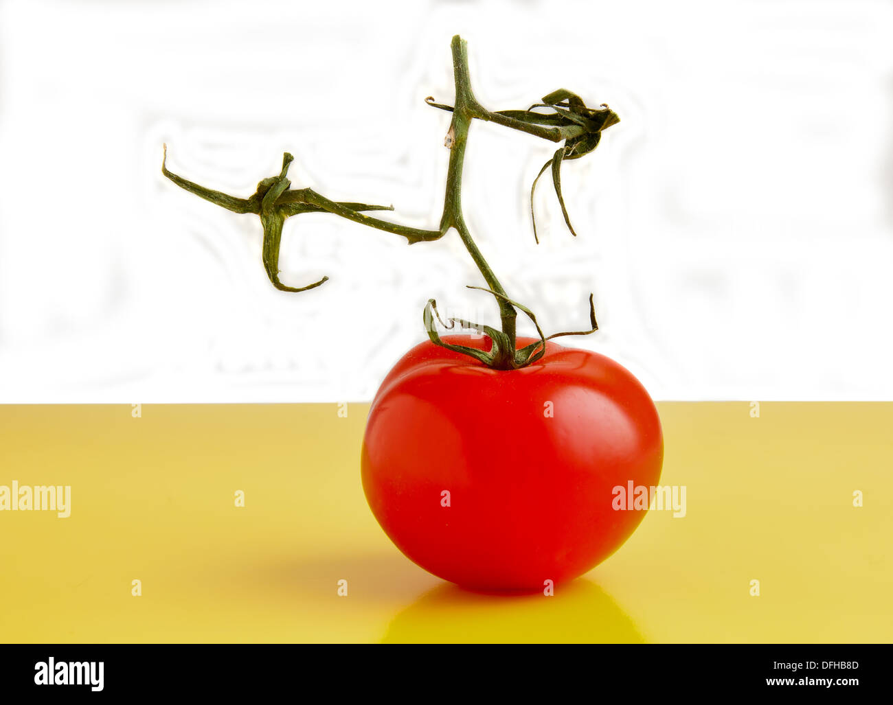 Lone poco pomodoro giallo sul bancone Foto Stock