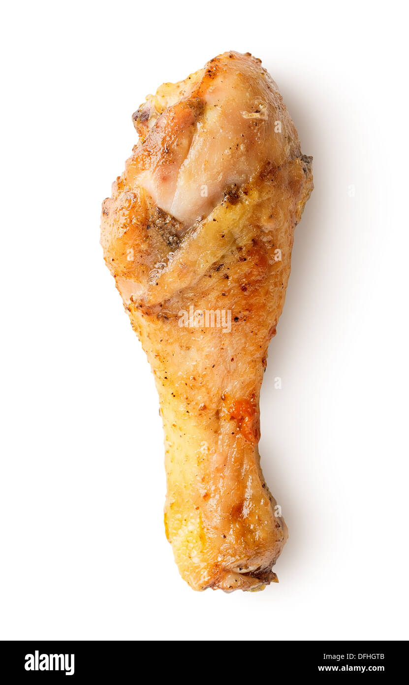 Pollo fritto alla coscia isolato su uno sfondo bianco Foto Stock