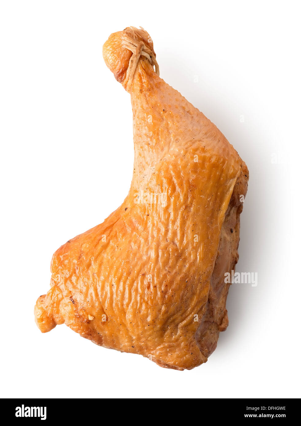 Pollo affumicato gamba quarto isolato su bianco Foto Stock