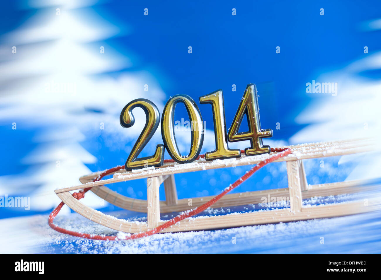 2014 anno nuovo i numeri su sled abstract sulla neve sullo sfondo Foto Stock