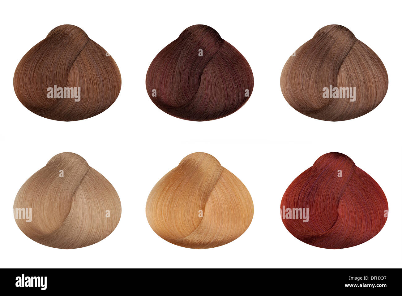 I campioni di capelli di diversi colori Foto Stock