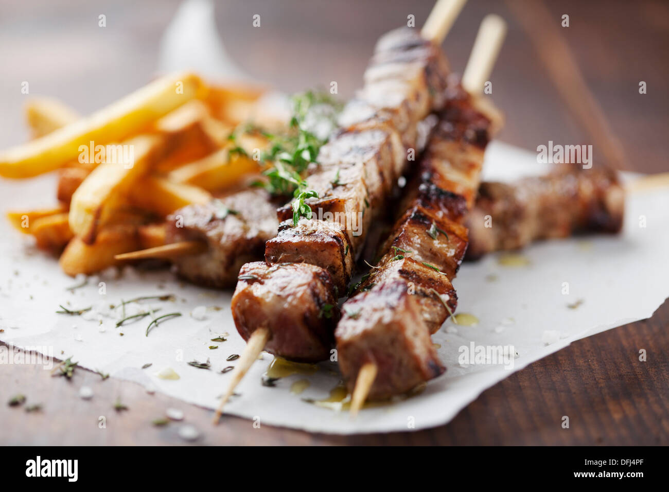 Carne alla brace, souvlaki Foto Stock