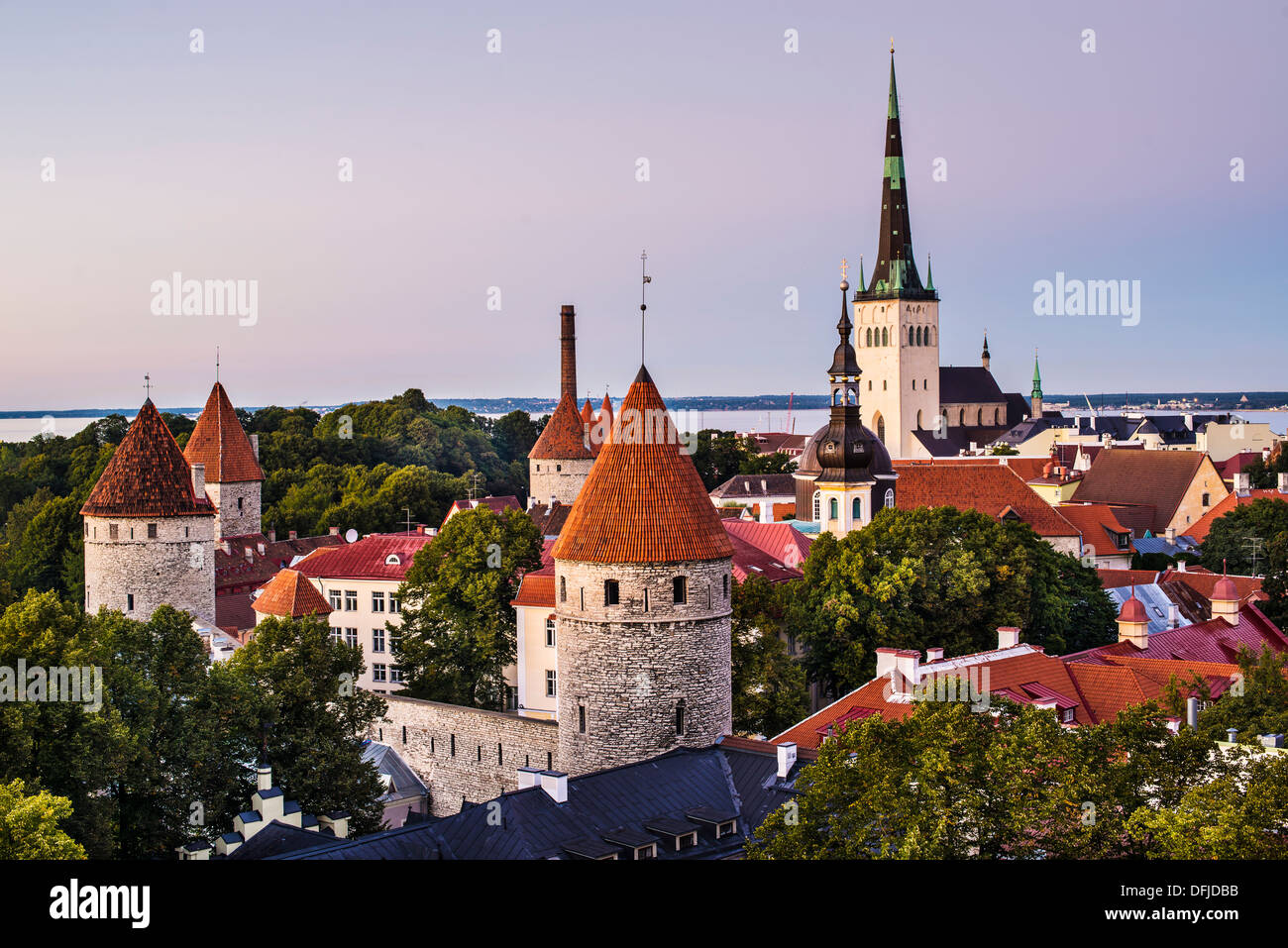 Skyline di Tallinn, Estonia al crepuscolo. Foto Stock