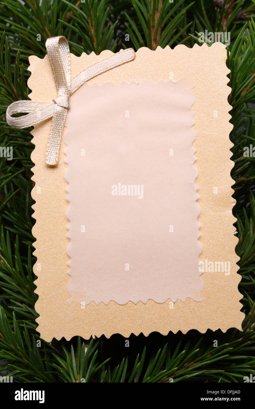 Sfondo con abete e biglietto di auguri Foto Stock