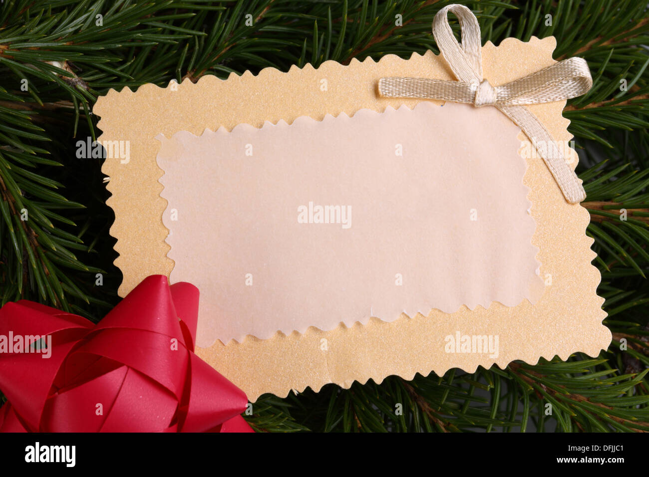 Sfondo con abete e biglietto di auguri Foto Stock