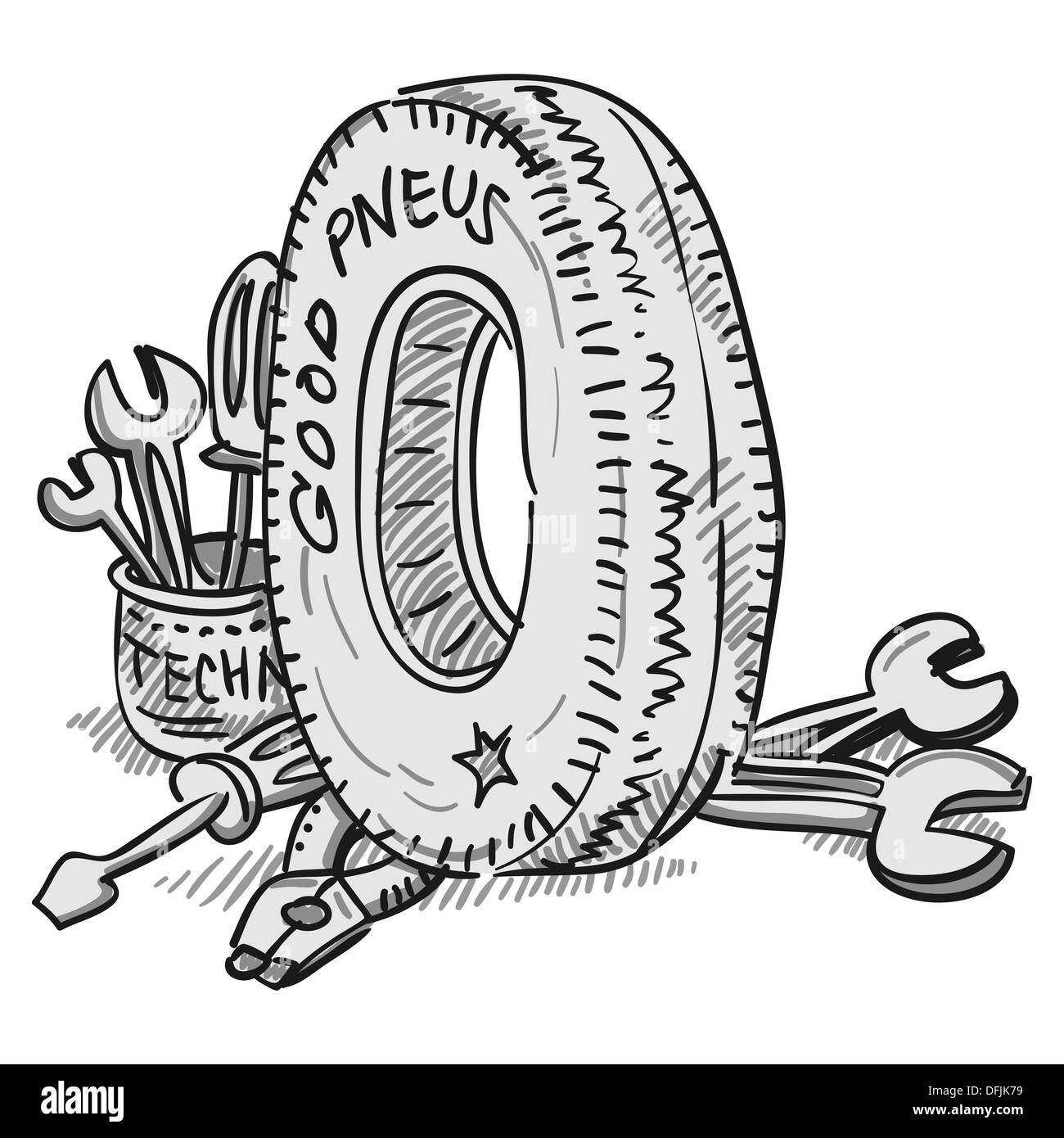 Pneumatici per auto e strumenti Foto Stock