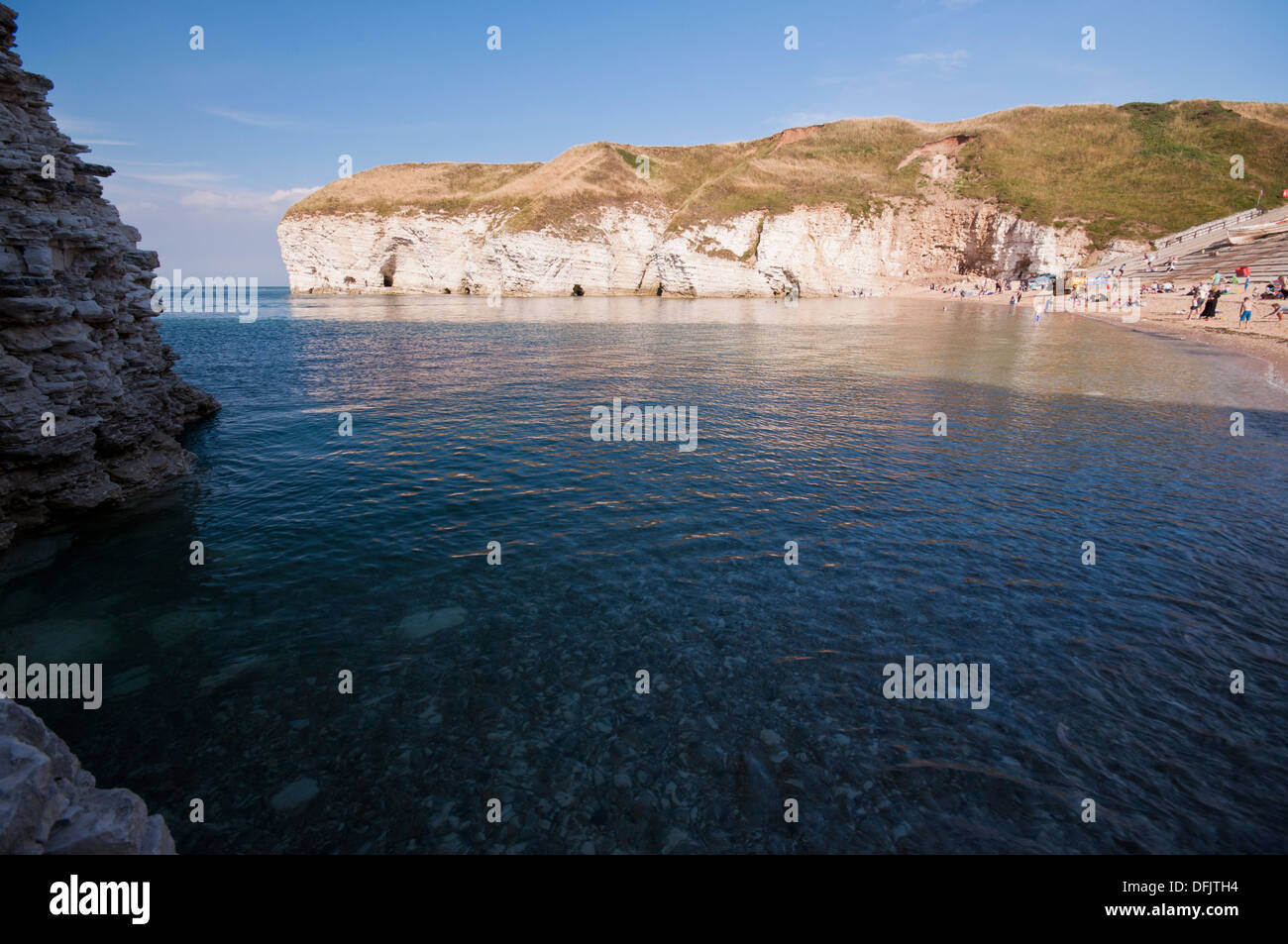 A nord lo sbarco, Flamborough Head, sulla costa orientale dell'Inghilterra. Famoso per le sue grotte dei contrabbandieri. Foto Stock