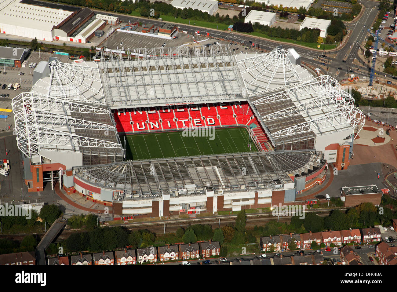 Veduta aerea del Manchester United Old Trafford Stadium, Manchester Foto Stock
