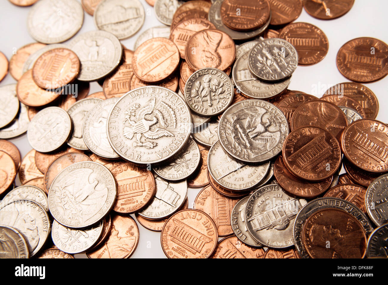 Closeup assortiti di American monete Foto Stock