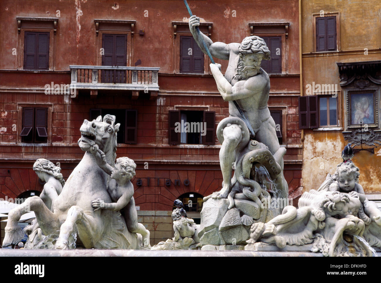 La fontana di Nettuno a Piazza Navona, Roma. Lazio, Italia Foto Stock