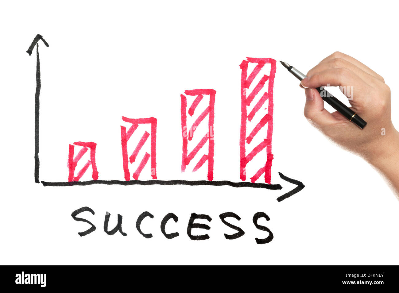 Concetto di successo con grafico a barre disegnato su una lavagna bianca Foto Stock