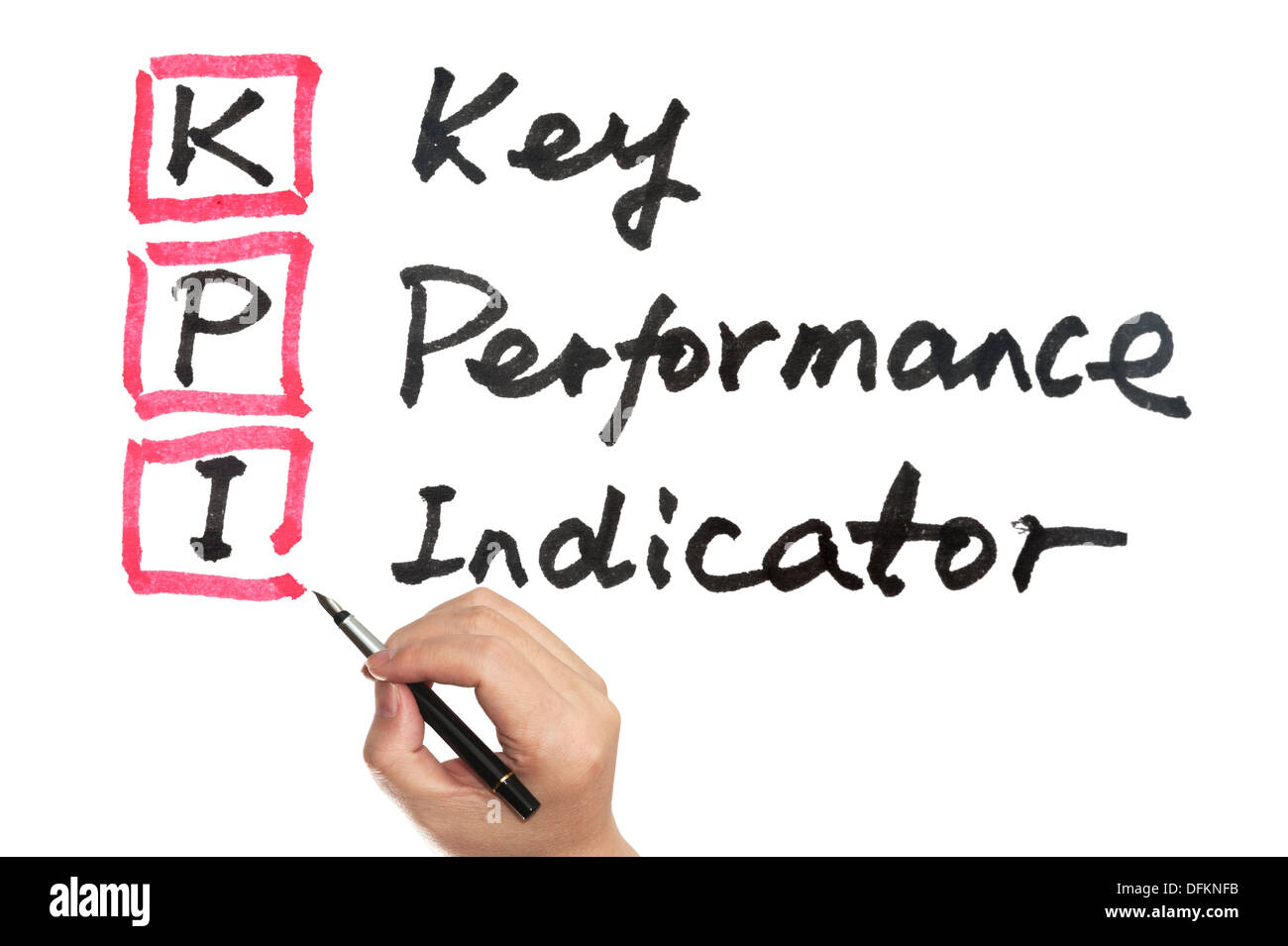 KPI - indicatori di prestazione chiave parole scritte sulla lavagna bianca Foto Stock