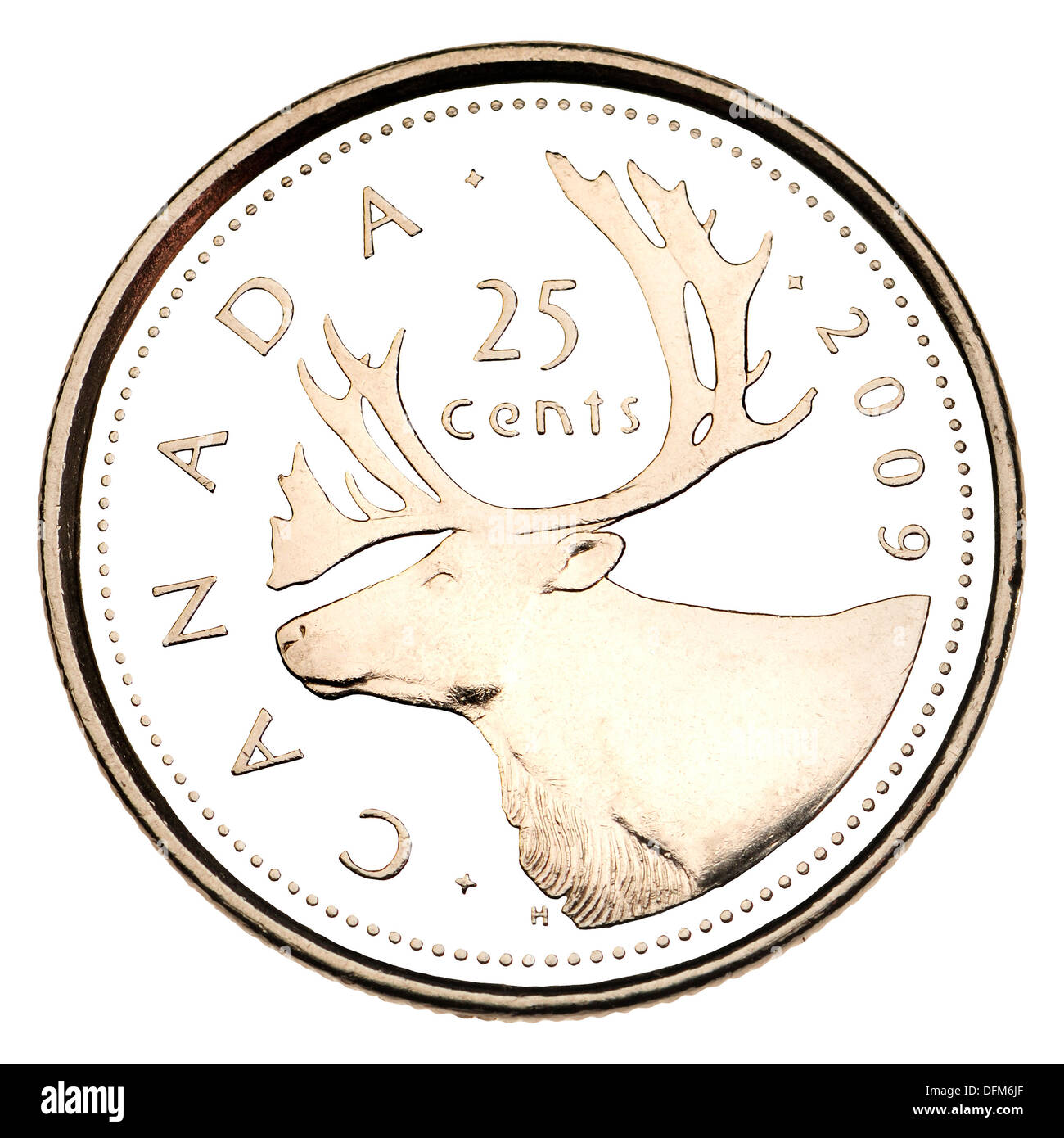 Canadian 25 centesimi moneta, 2009 Foto Stock