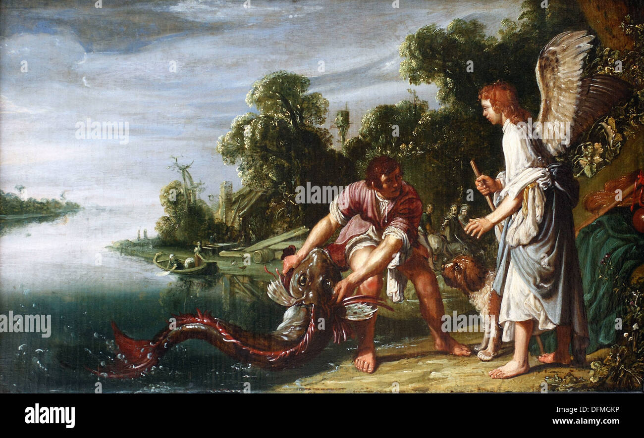 Pieter LASTMAN - L'Angelo e il giovane Tobia con il pesce - 1610 - Museo delle Belle Arti - Budapest, Ungheria Foto Stock