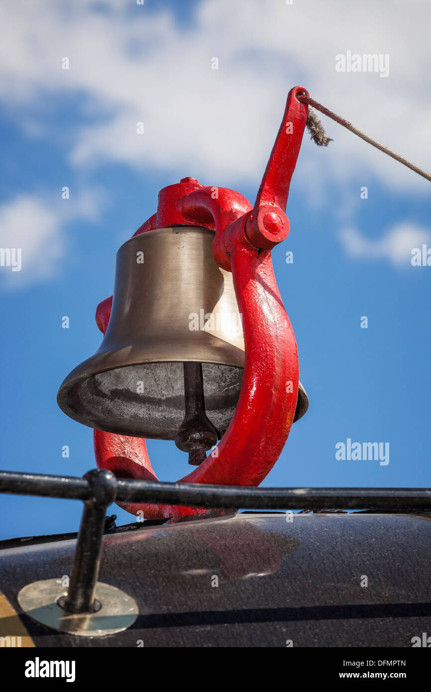 Close-up di campana sulla locomotiva a vapore, Hill City, il Dakota del Sud Foto Stock