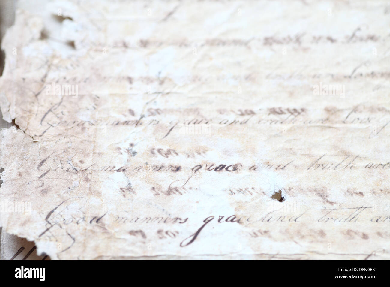 Vista ingrandita del XVIII secolo la pratica della scrittura a mano Foto Stock