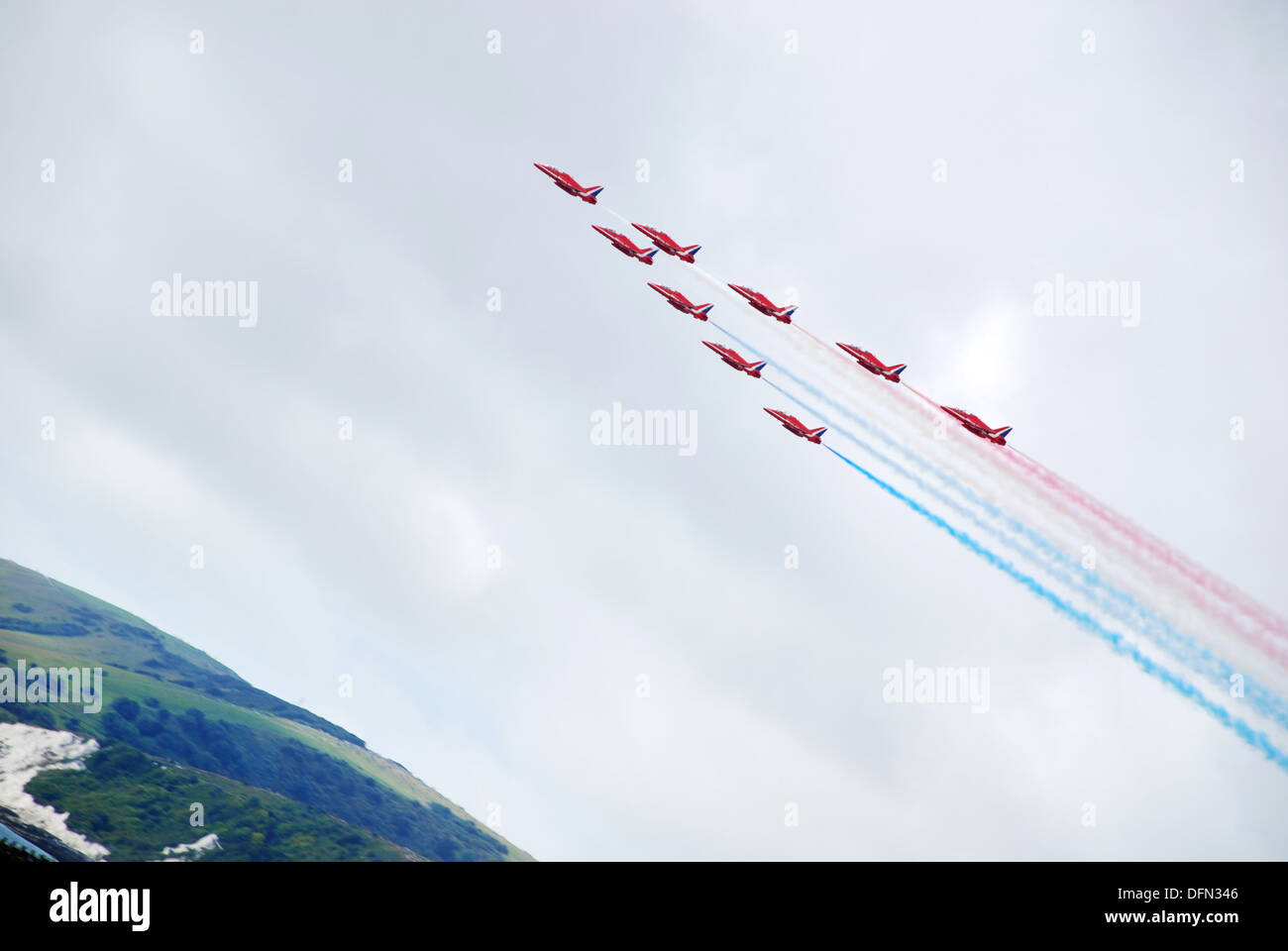 Le frecce rosse acrobazia team display su Eastbourne a Airbourne 2009, Inghilterra, Regno Unito Foto Stock