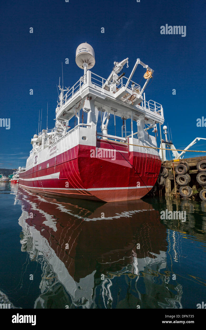 La pesca a strascico ancorata, porto di Reykjavik, Islanda Foto Stock