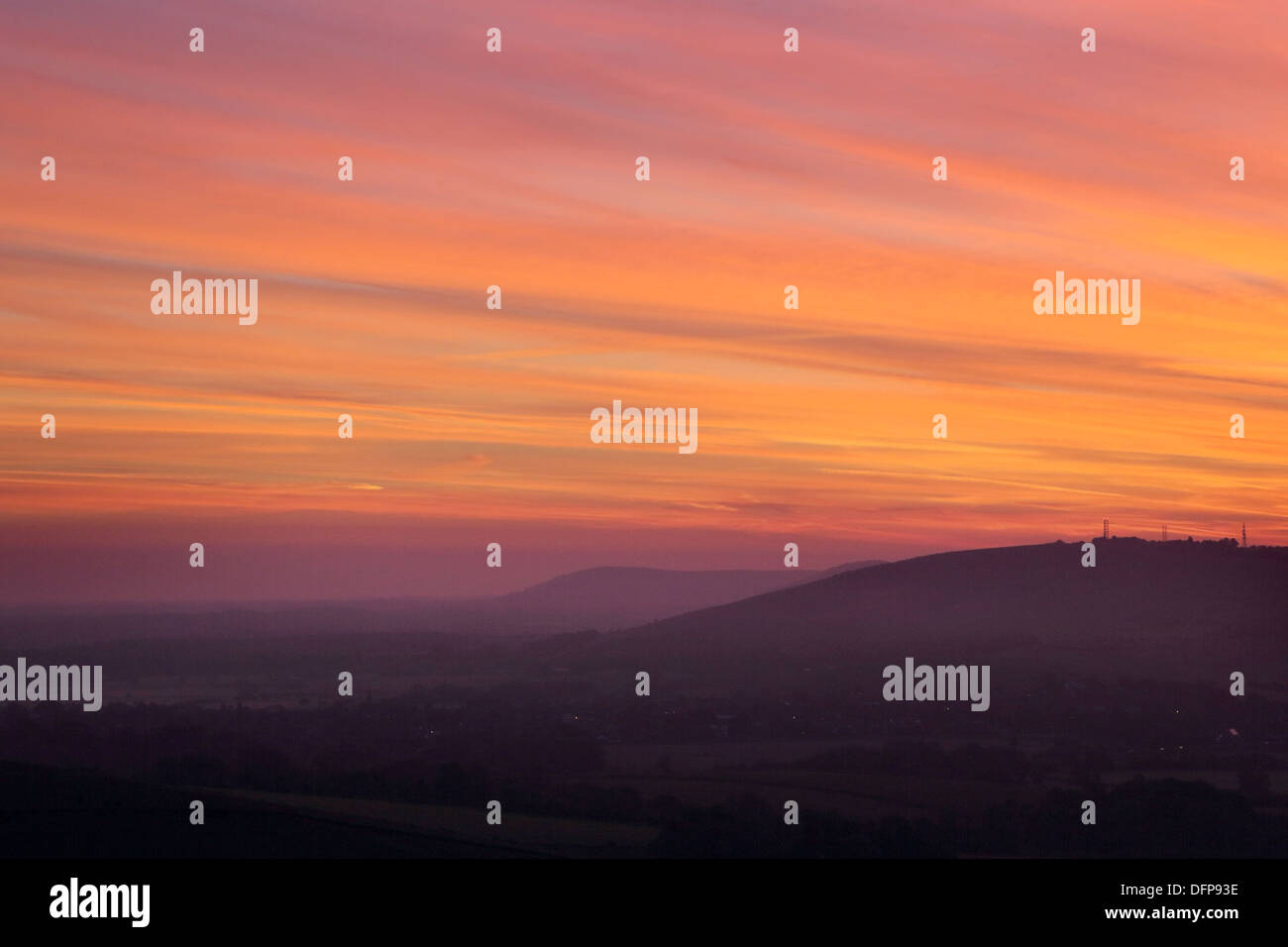 Sunrise over Steyning in South Downs national park Foto Stock