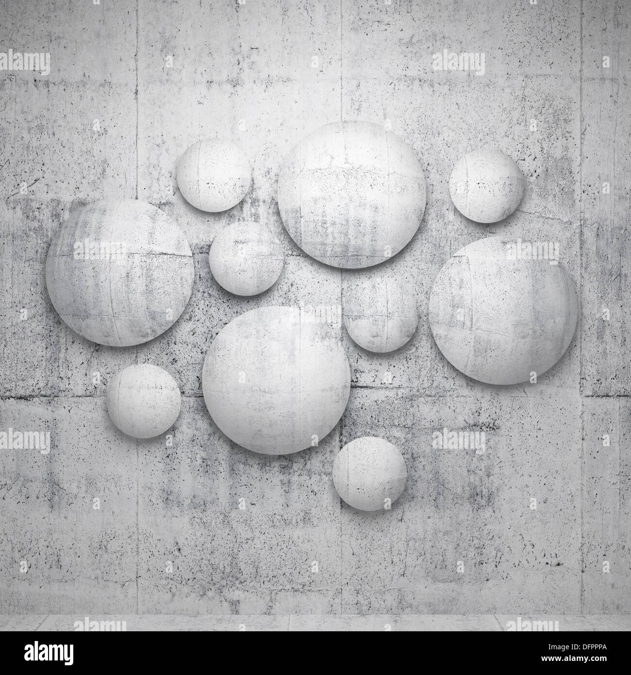 Abstract architettura 3d i dettagli interni. Round concreti elementi di decorazione sulla parete Foto Stock