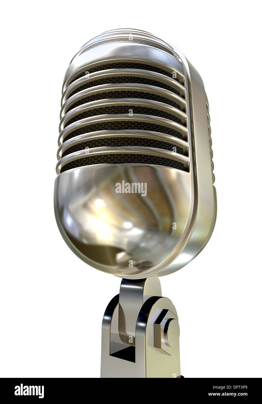 Un cromo microfono vintage isolato su un fondo bianco, Foto Stock
