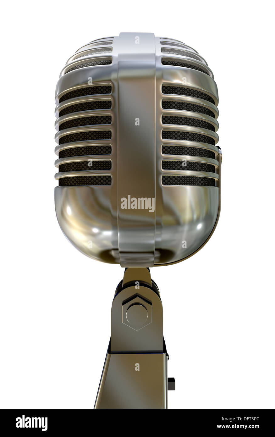 Un cromo microfono vintage isolato su un fondo bianco, Foto Stock