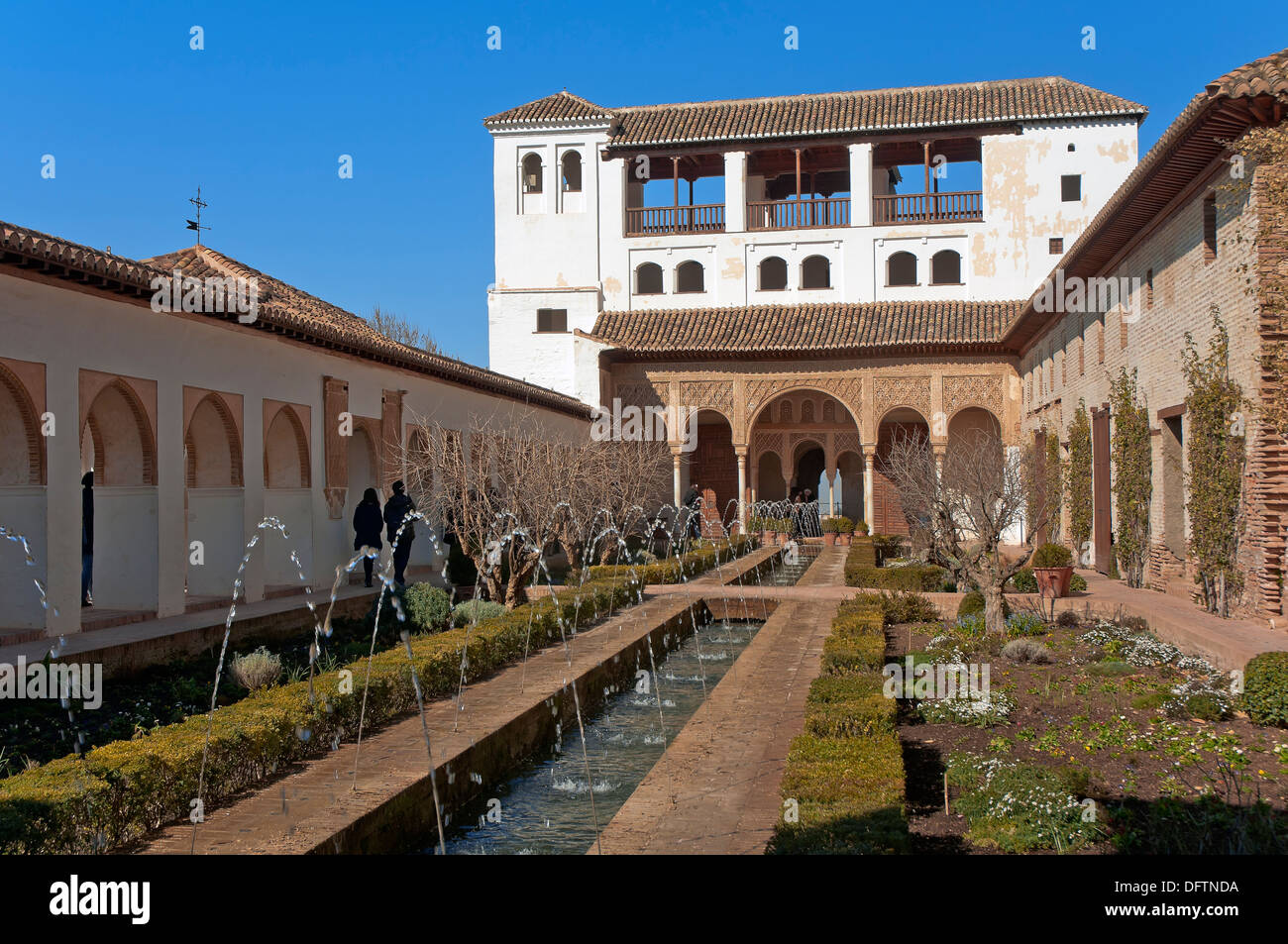 Generalife Palace e la corte del Acequia, Generalife, Alhambra di Granada, regione dell'Andalusia, Spagna, Europa Foto Stock