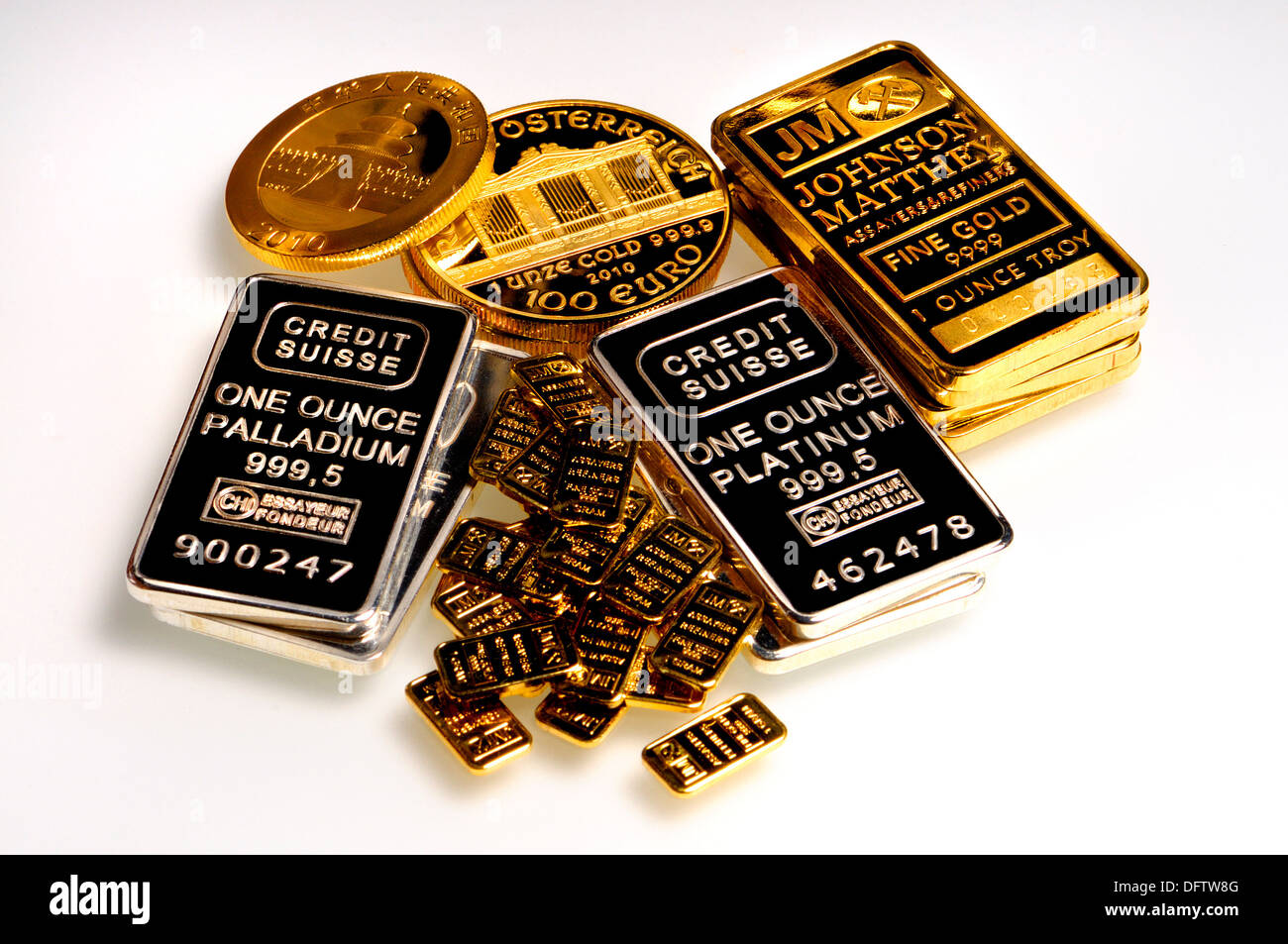 Oro, palladio e platino bullion (placcato repliche) Foto Stock