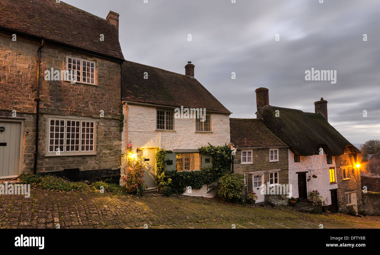 Cottages in Collina d'oro in Shaftesbury in Dorset Foto Stock