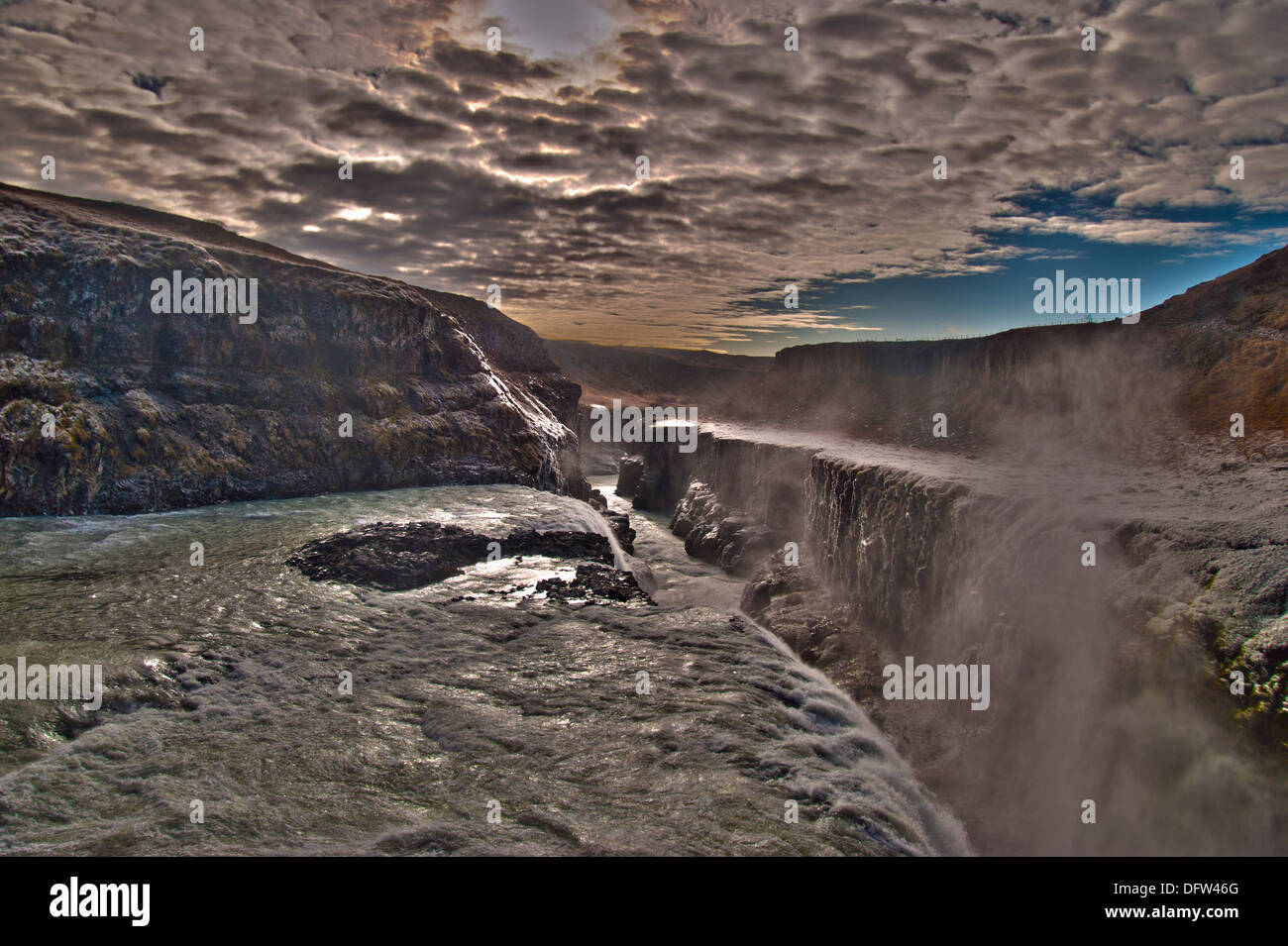La cascata di Gullfoss nel sud ovest dell'Islanda Foto Stock