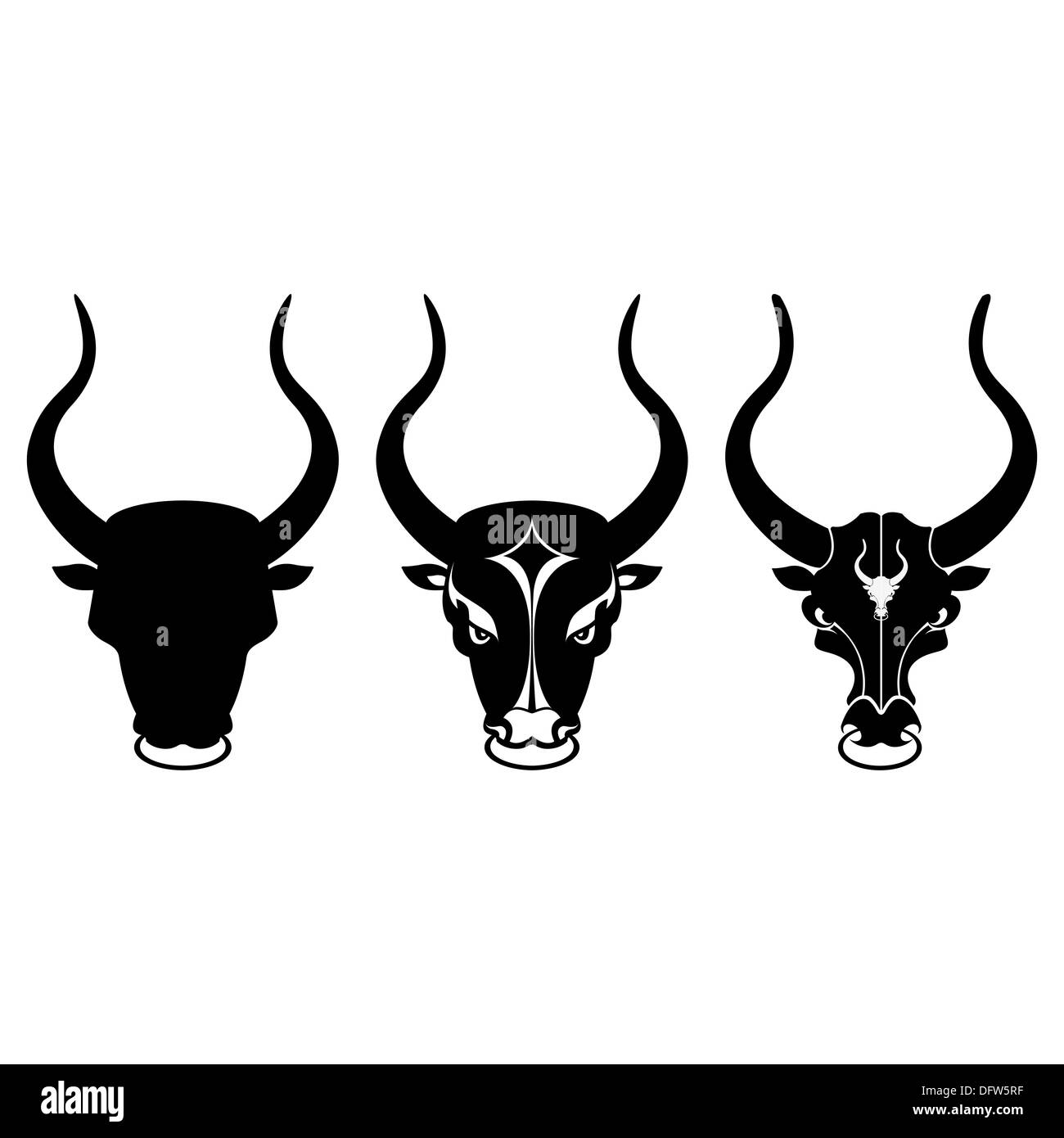 Bianco e nero testa di toro icone sul bianco sfondo pulito Foto Stock