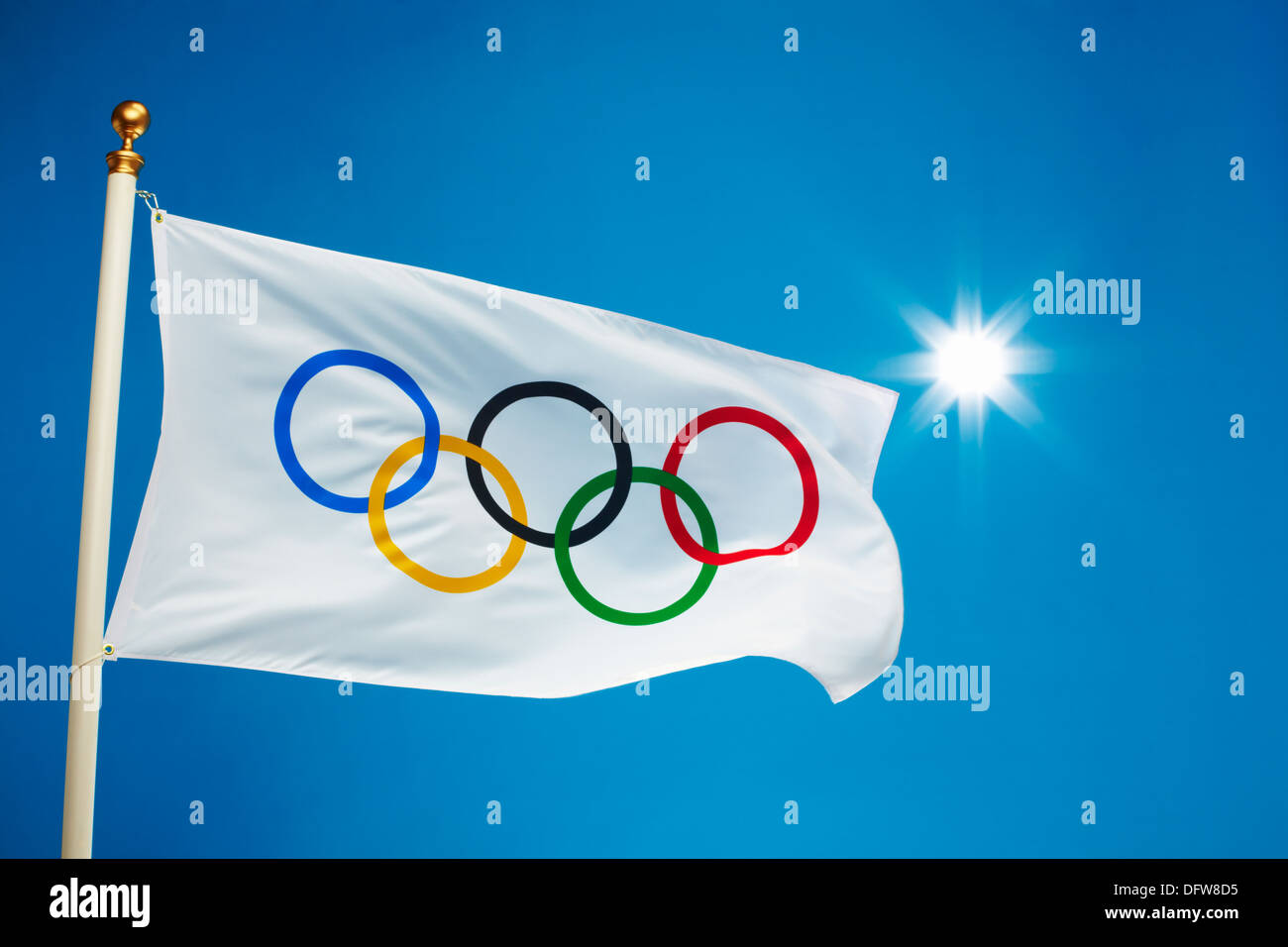 Bandiera olimpica Foto Stock