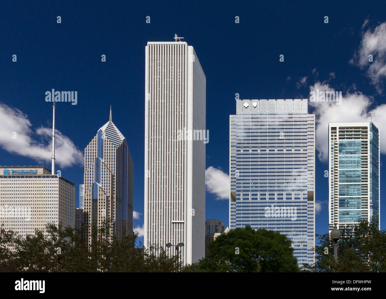 Prudential Plaza, Aon Center e Blue Cross Shield Tower, Chicago Foto Stock