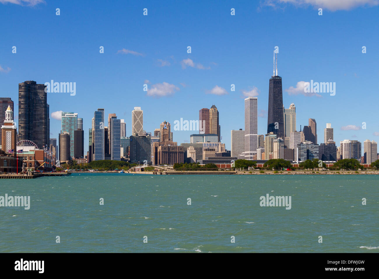 Downtown Chicago visto dal Lago Michigan Foto Stock