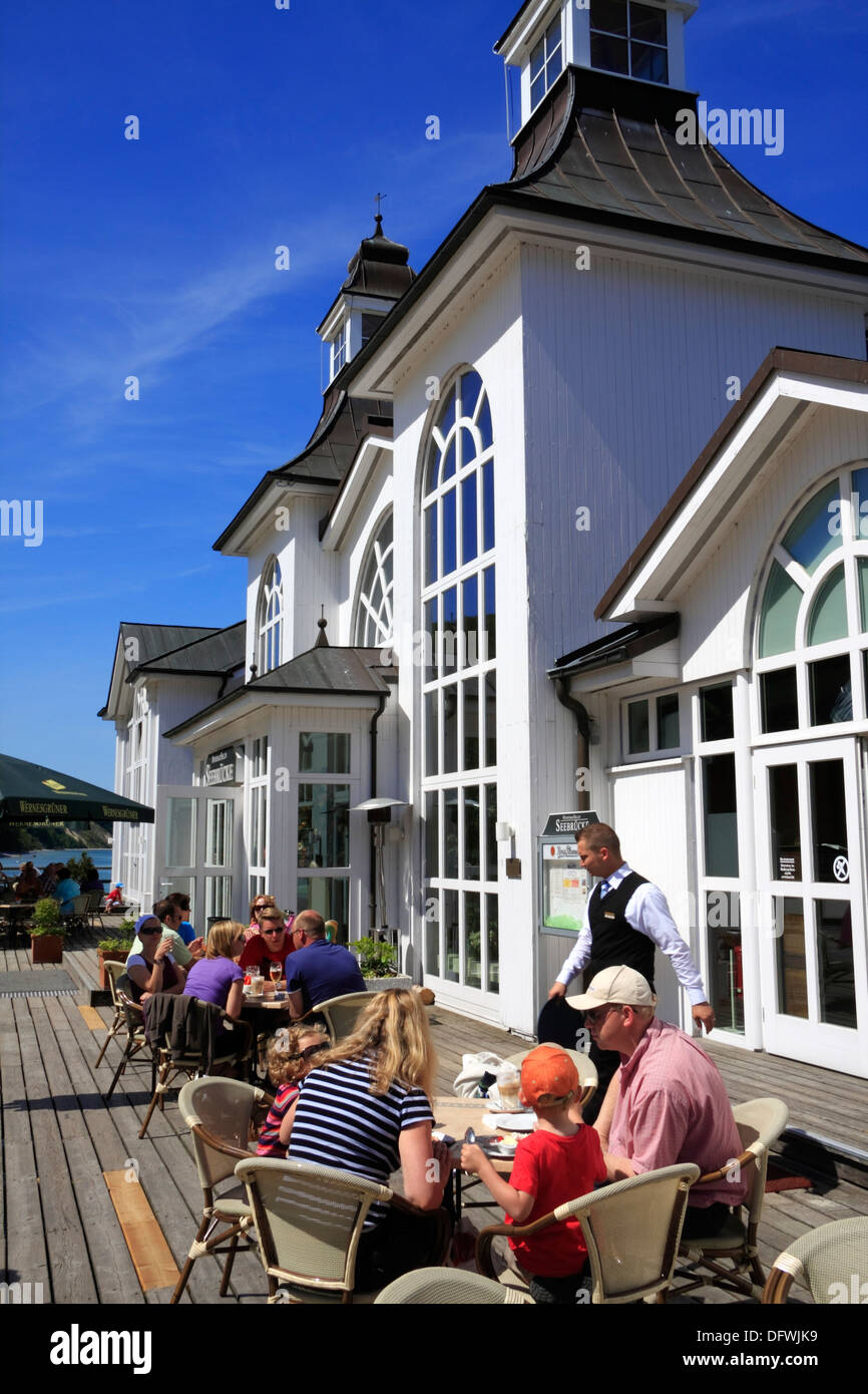 Ristorante al Molo di Sellin, Ruegen isola, Mar Baltico, Meclemburgo-Pomerania, Germania Foto Stock