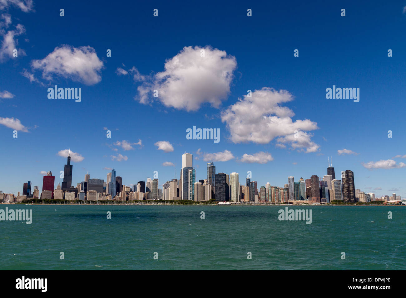 Paesaggio urbano Chicago dal Lago Michigan Foto Stock