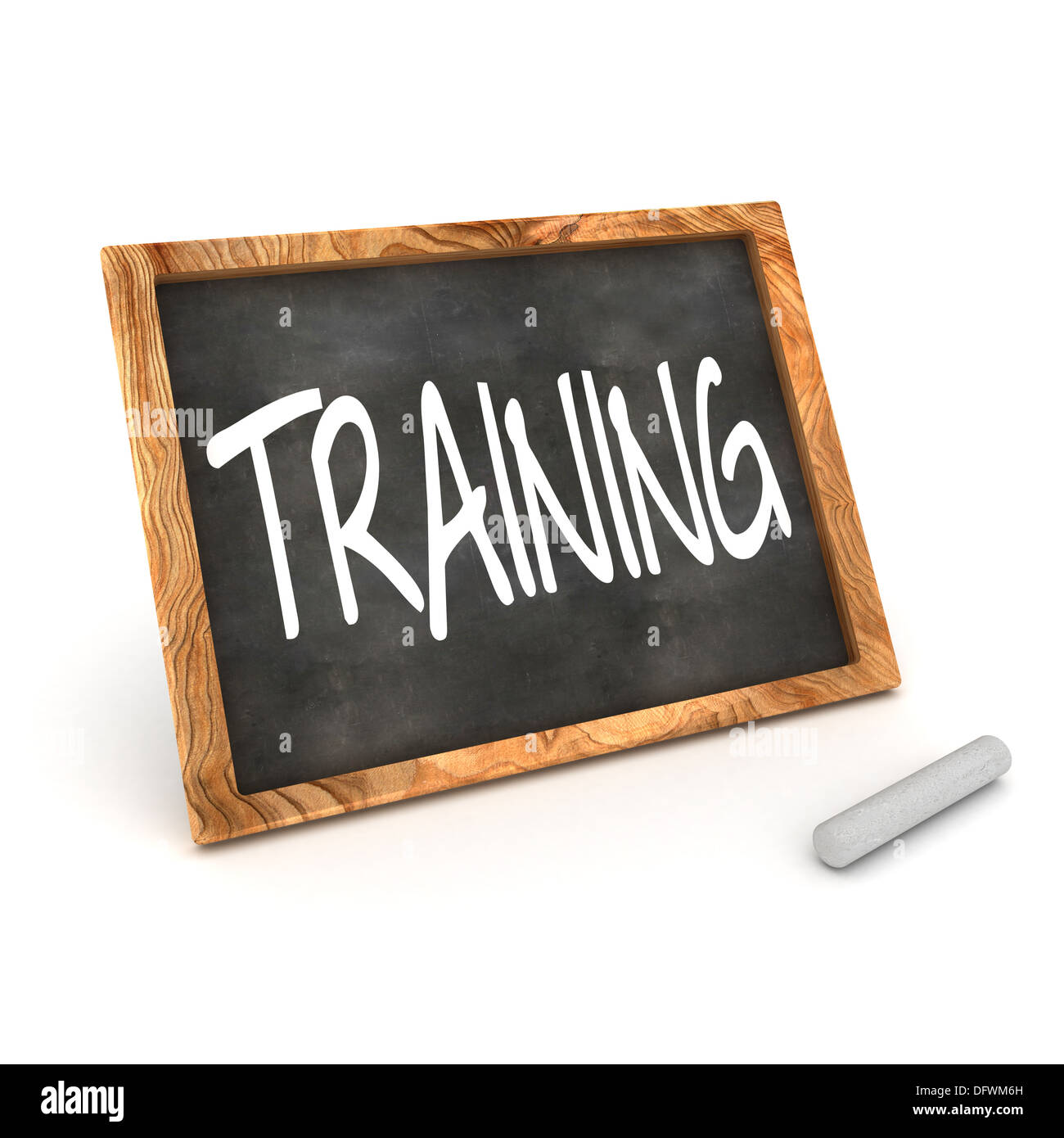Un colorato rendering 3D illustrazione concettuale che mostra 'Training' redatto su una lavagna con gesso bianco Foto Stock