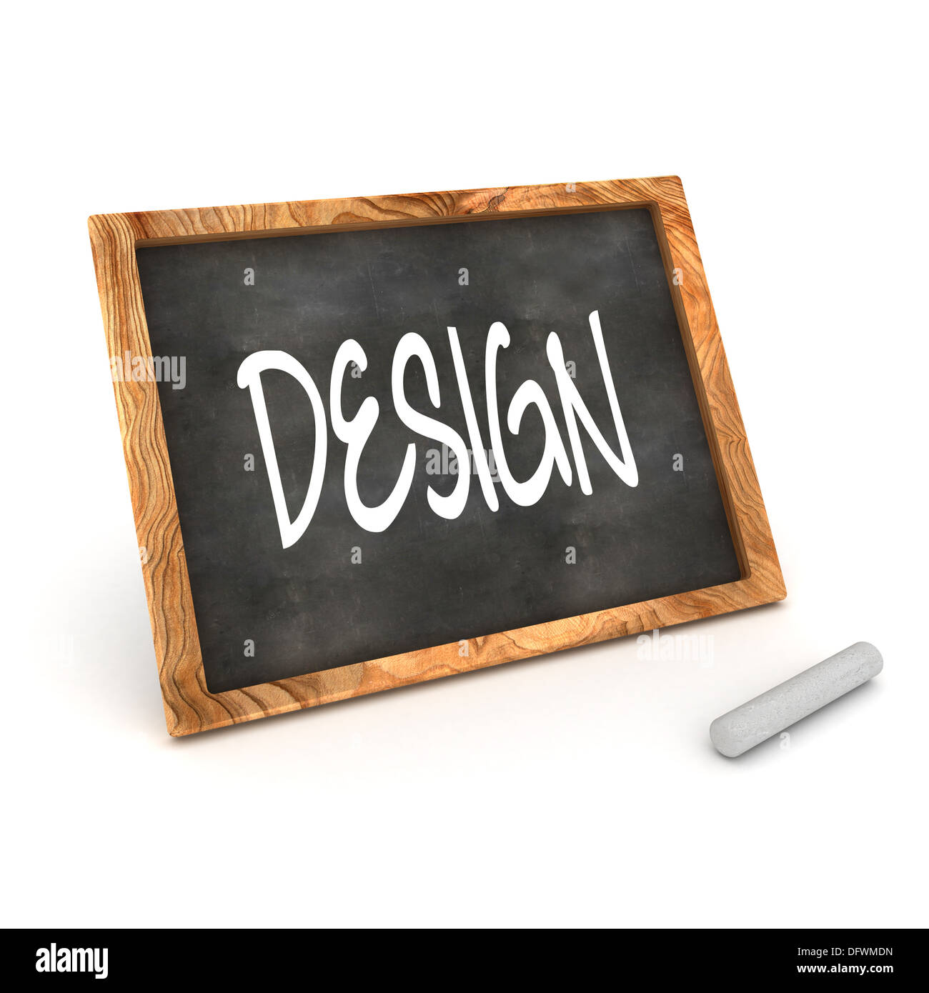 Un colorato rendering 3D illustrazione concettuale che mostra 'Design' redatto su una lavagna con gesso bianco Foto Stock