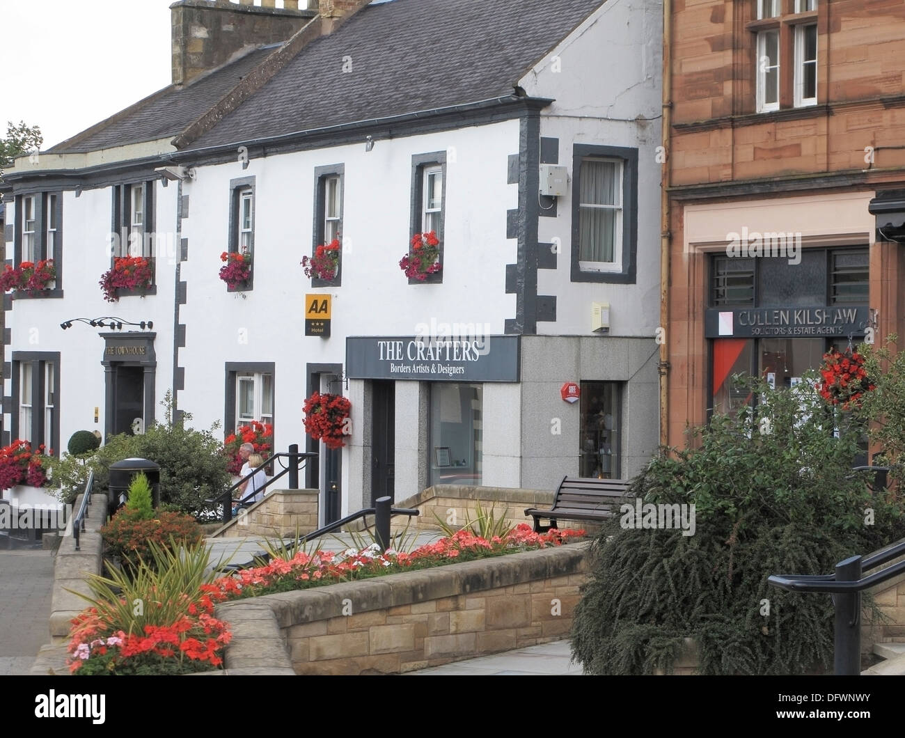 High Street, Città Melrose, i confini della contea, Scotland, Regno Unito Foto Stock