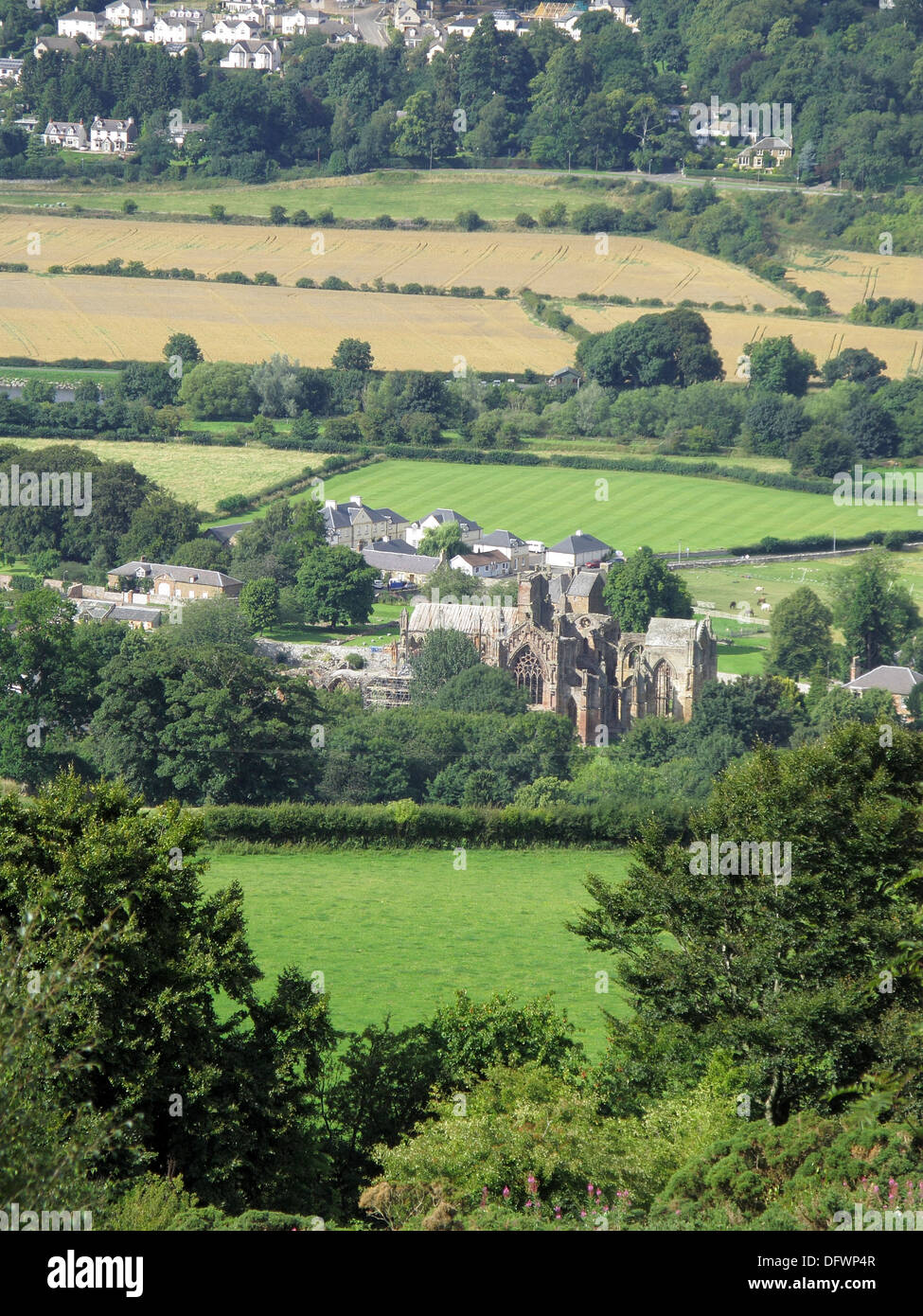 Melrose Abbey in Tweeddale, i confini della contea, Scotland, Regno Unito Foto Stock