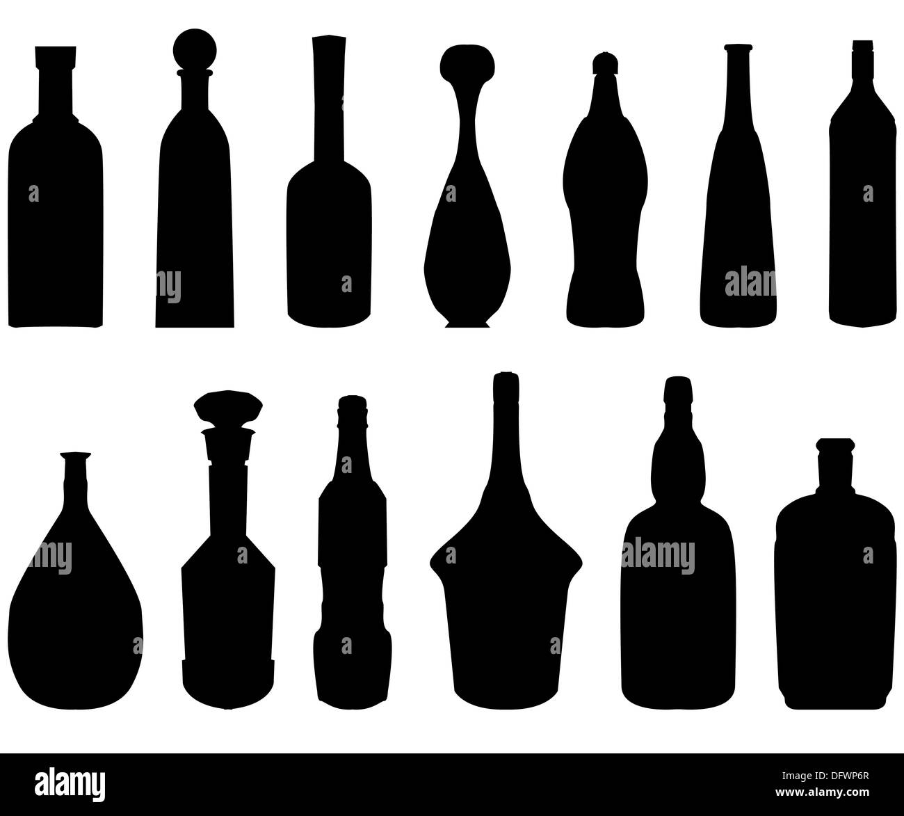 Silhouette di bottiglie Foto Stock