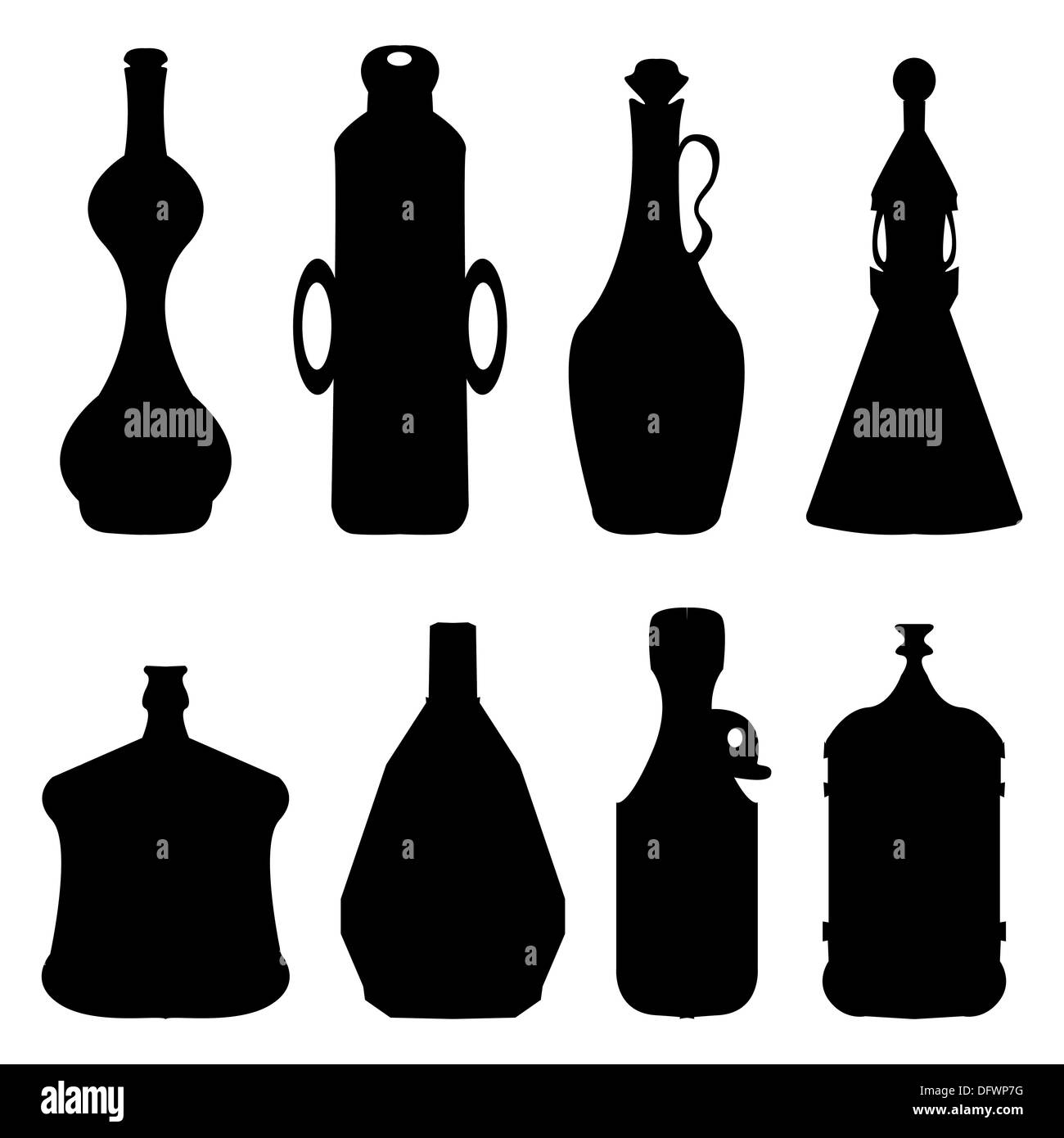 Silhouette di bottiglie Foto Stock