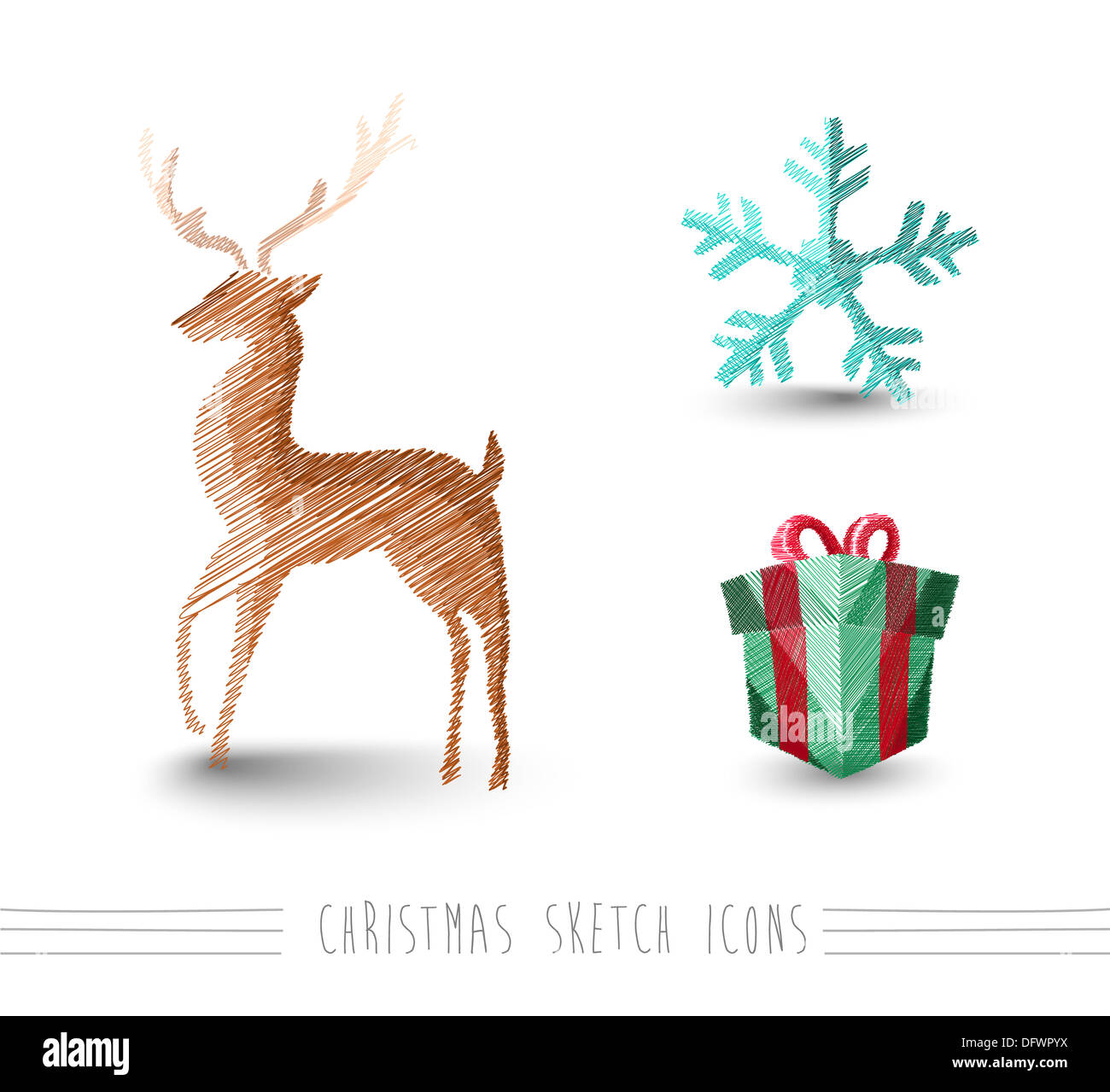 Buon Natale disegnati a mano le renne e elementi d'inverno. EPS10 file vettoriale organizzati in strati per operazioni di editing semplici. Foto Stock