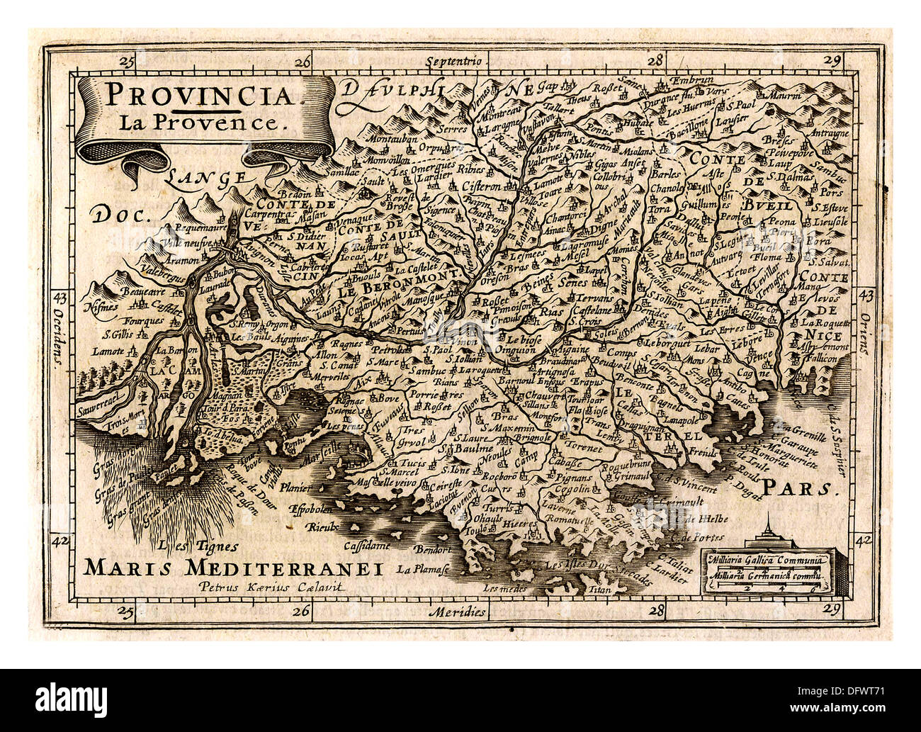 Francia 1600 mappa della Provenza e del sud della Francia 'Provincia la Provence'' vecchio e storico francese mappa della Francia meridionale Foto Stock