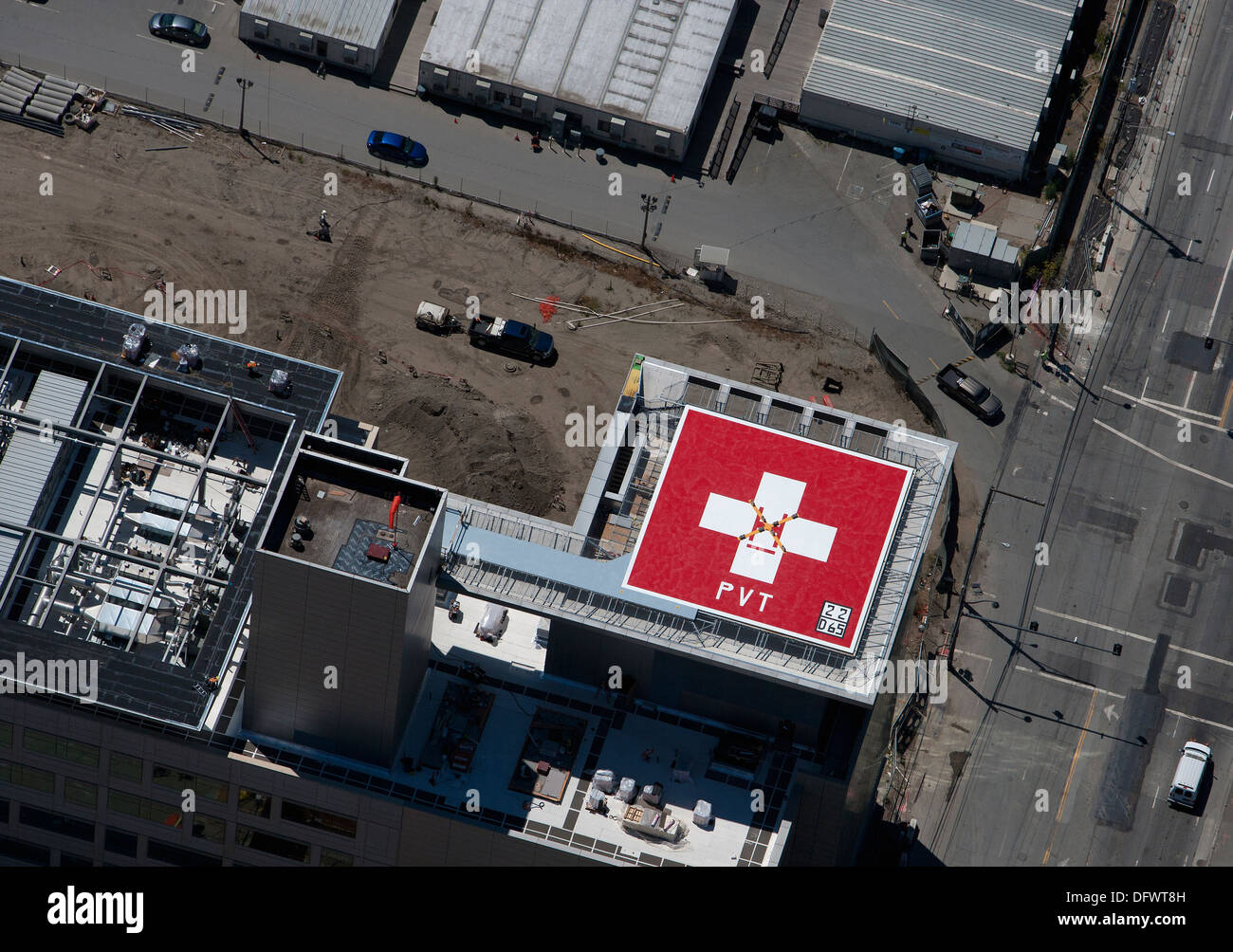 Fotografia aerea elipad d UCSF Benioff ospedale per bambini, Mission Bay di San Francisco in California Foto Stock